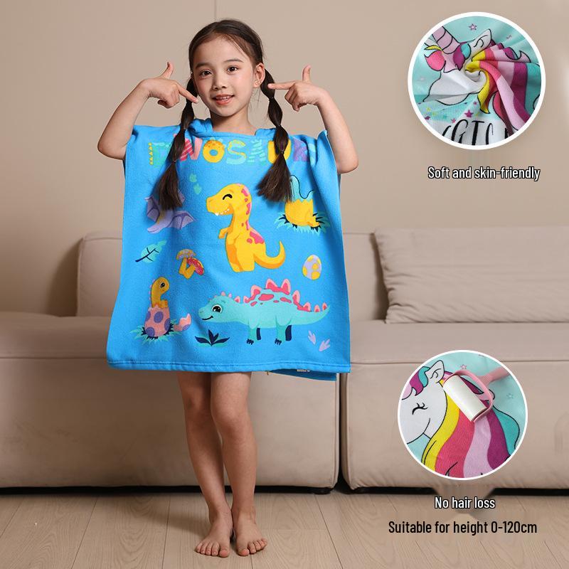 Kids' Cartoon Hooded Bath Towel & Beach Cape - Large Absorbent Bathrobe Cloak