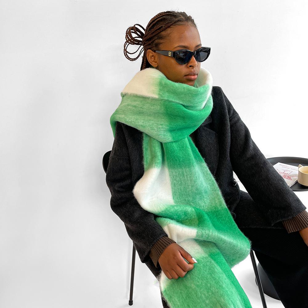 

New Colored Mohair Scarf Fashion High-end Thickened Plaid Scarf Scarf Shawl 240*40