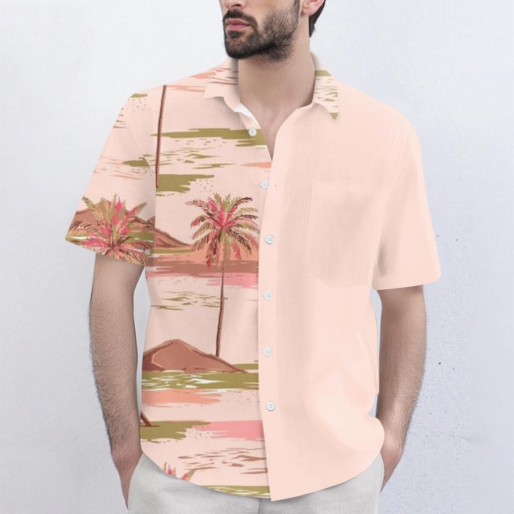 Men's Fashionable, Casual, Loose Short-sleeved Shirt With A Lapel And Comfortable Button Top