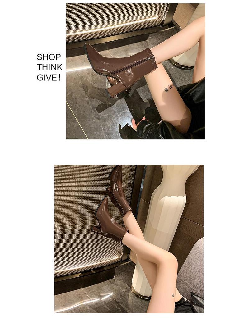 Ghete de damă cu toc înalt în stil franțuzesc - Colecția Toamnă/Iarnă 2024, Ghete Martin elegante de exterior cu toc gros