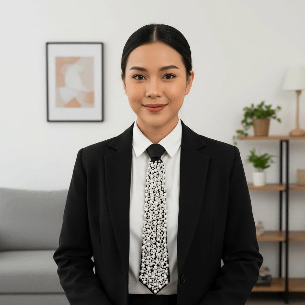 Korean Style Full Pearls Tie Black Decoration Shirt Tie Hand-beaded Long Necktie  Performance