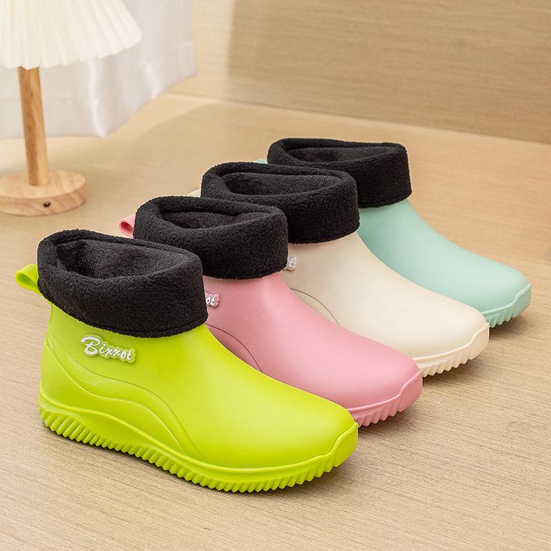 Women's rain shoes short tube new fashion outer wear student water shoes warm kitchen work non-slip rain boots fashion rubber shoes men