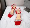 Rhinestone Shoes Stiletto Square Toe Strap Stiletto Slippers