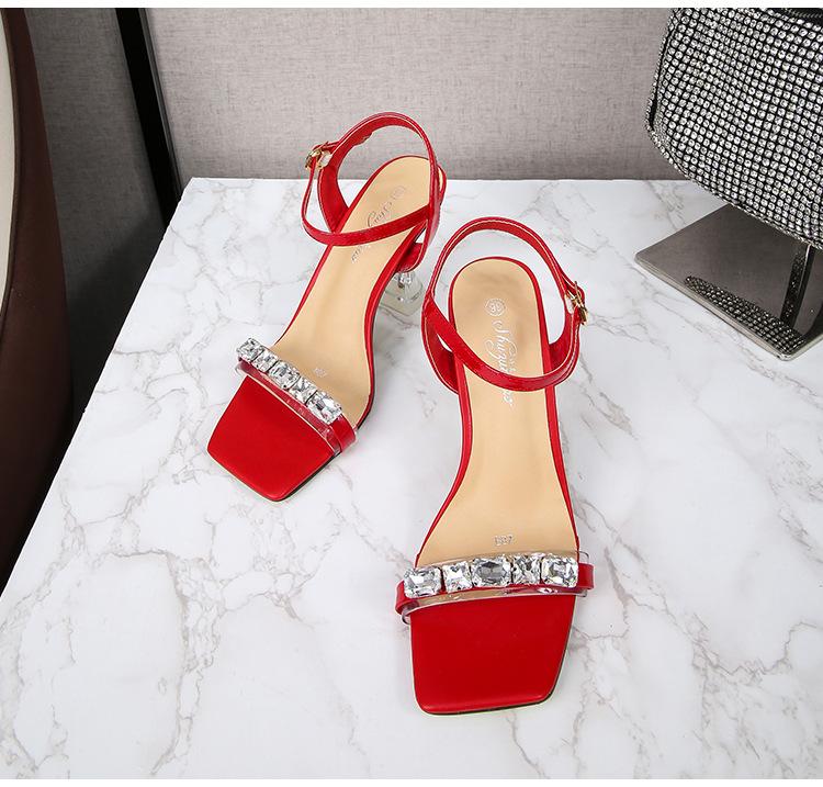 Rhinestone Shoes Stiletto Square Toe Strap Stiletto Slippers