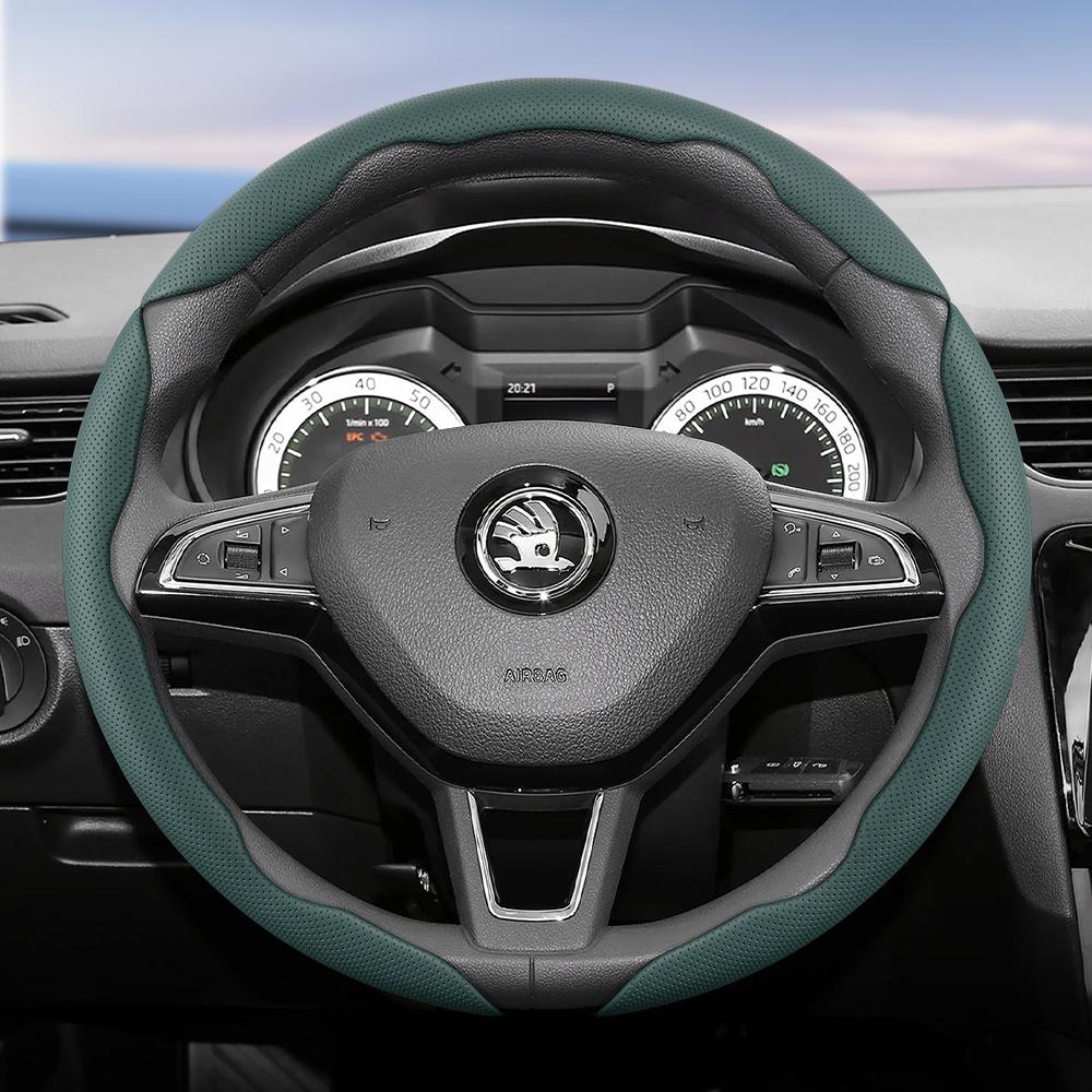 WFM1  Suitable for Skoda Breathable Leather Steering Wheel Cover with Segmented Quick-Release Design, Non-Slip and Durable, Octavia Rapid Kodiaq 
