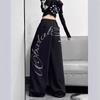 Pantaloni Larghi Sportivi Neri con Diamanti Caldi per Bambini Street Dance Danza Jazz Pantaloni Casual a Straccio Stampa Lettere con Strass Pantaloni Casual