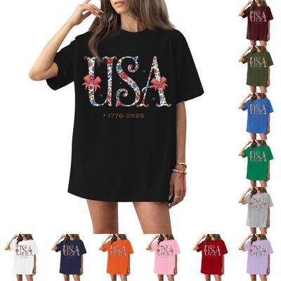 Camiseta feminina estampada de gola redonda e manga curta