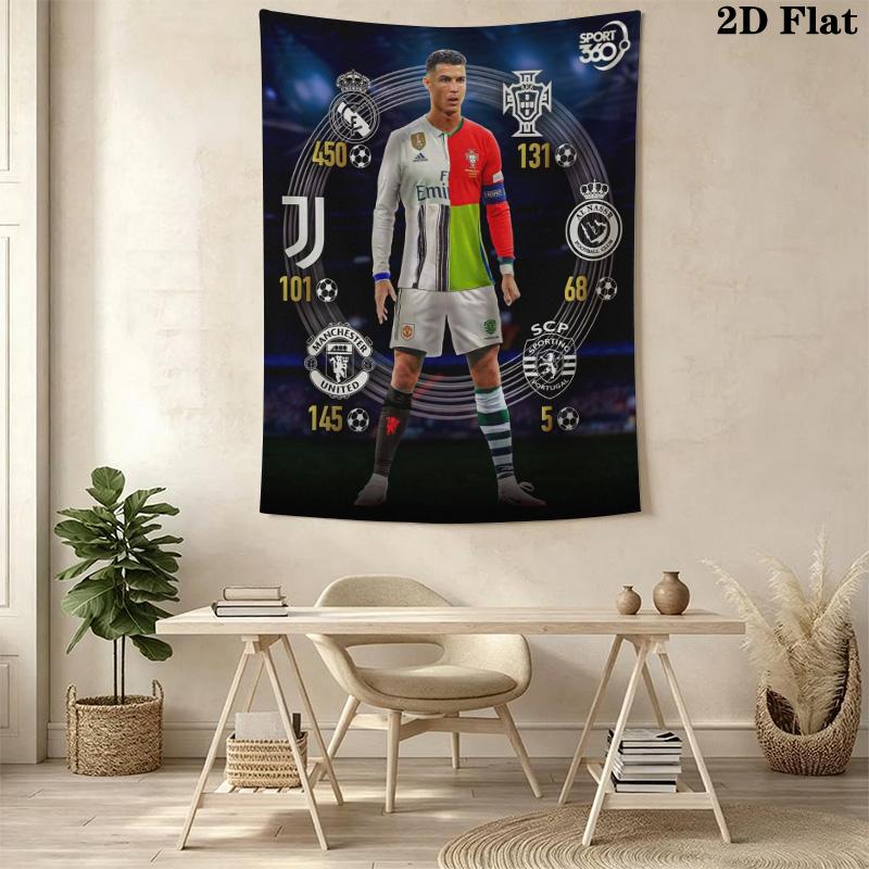 CR7 Career Milestone Tapestry, Multi Club Badge Ronaldo Stats Display Soccer Wall Art Decor