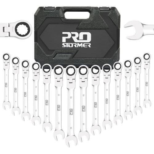 

Prostormer Flex Ratchet Wrench, Adjustable Angle, 72-Gear Ratchet Combination Wrench Set, 6-19mm, 14-Piece Set, for Automotive Repair, Maintenance, As