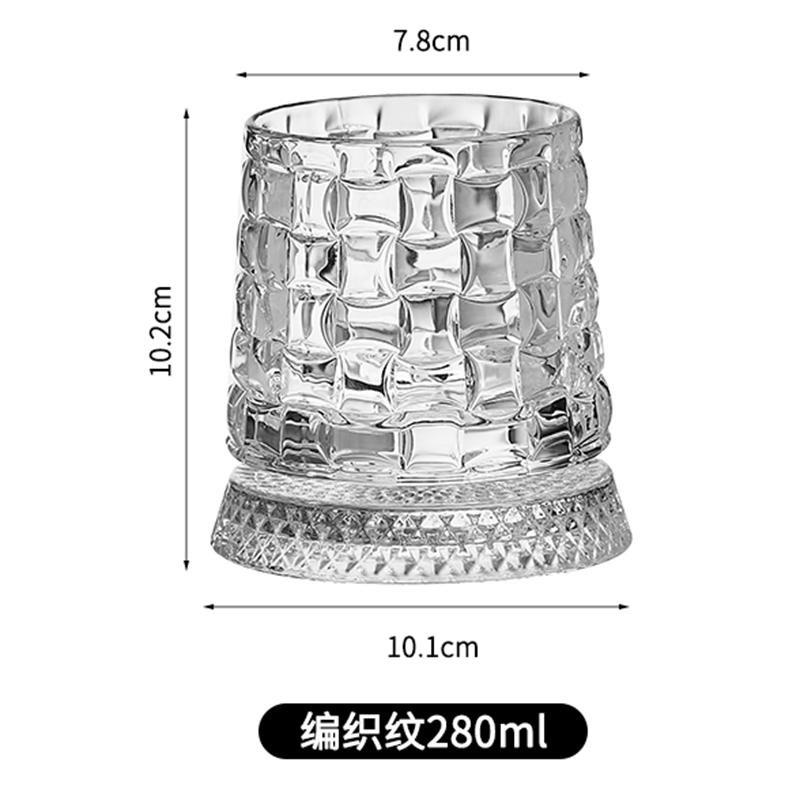 280ml Whiskey Glass Transparent Tasting Glass Cocktail Drinking Glasses Rotatable Tumbler Crystal Glass Cups Home Bar Glassware AS SHOWN
