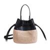 Neue Mode Damen Handgewebt +Leder Kleine Handtasche Große Kapazität Kordelzug Lässig Strand Schultertasche Luxusmarke Umhängetasche
