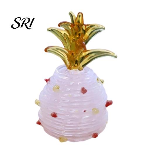 Small Home Decor Accent Hand Blown Glass Pineapple Figurine Collectible Mini Fruit Ornaments Tiny Decorative Sculpture Faux Crystal for Crafts Kitchen D