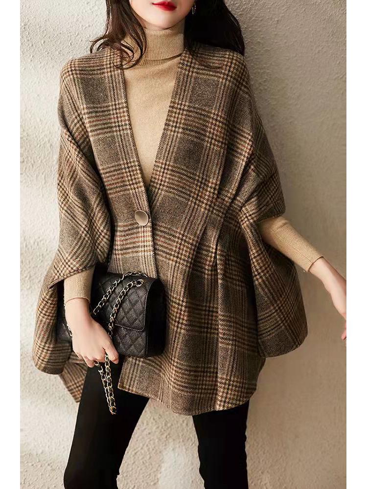 

Бренд Authentic 2025 Гусиная лапка Глубокий V-образный вырез Ретро Накидка Вязаный кардиган для весны и осени. L кофейный