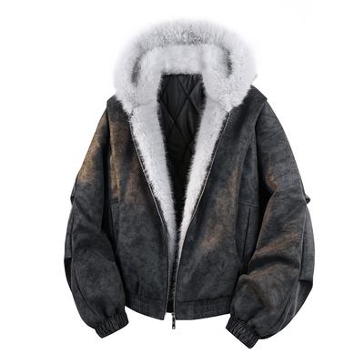 Autumn and Winter Fashionable Leather Jacket with Cotton Insulation and Plush Quality Cotton Clothing