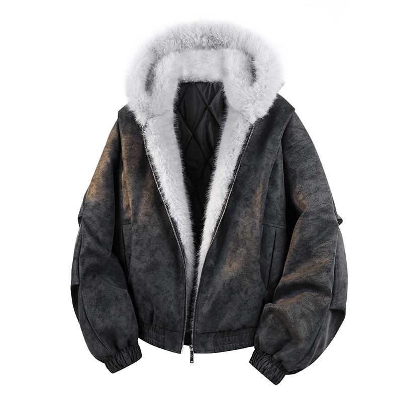 

Модная кожаная куртка на осень и зиму с хлопковой изоляцией и плюшевой хлопковой одеждой высокого качества L чёрный