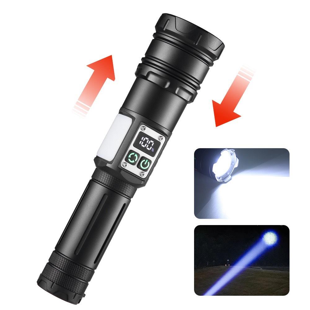 Ultra Bright COB Light Flashlight Multifunctional Type-C Charging LED Flashlight Zoomable White Laser for Outdoor Camping