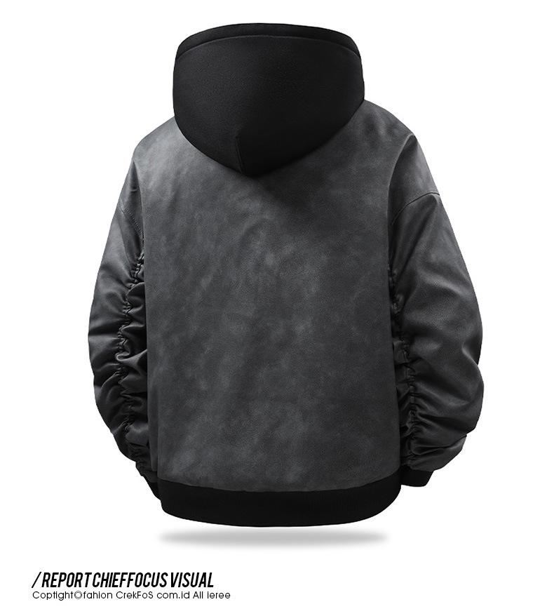 Men's Retro Faux Leather Two-Piece Bomber Jacket - Autumn/Winter Trendy Loose Fit Outerwear