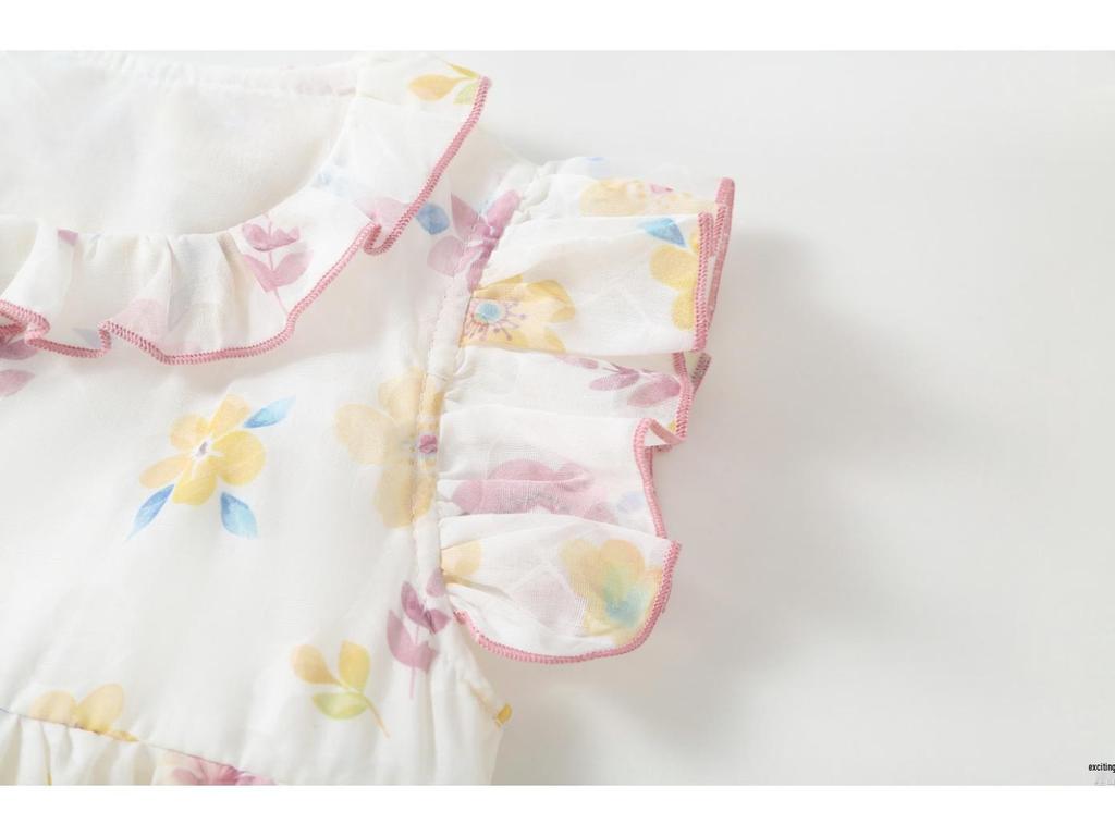 Baby Girl Floral Hanfu Jumpsuit Cheongsam Romper - Short Sleeve Snap Crotch