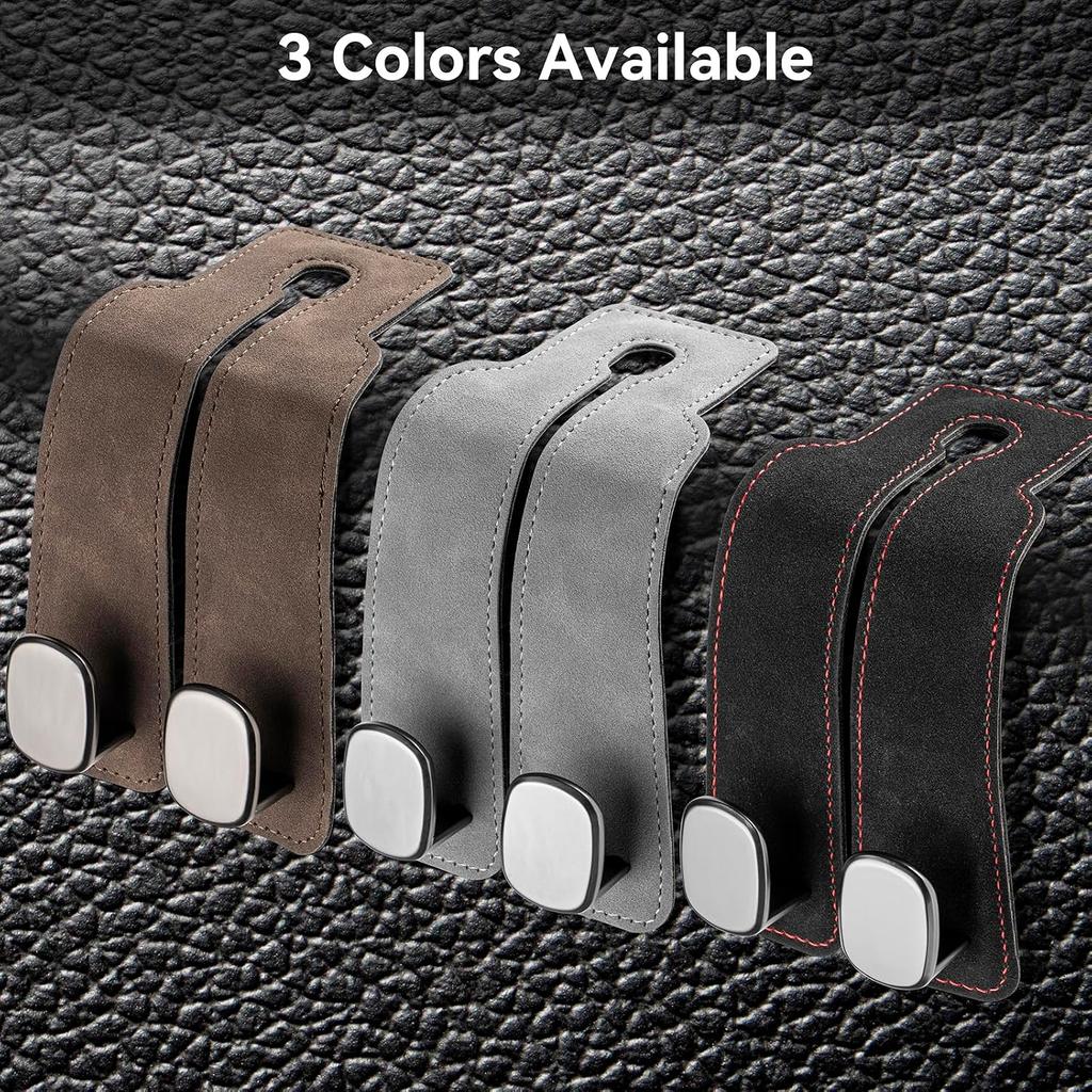 SLLAK Car Seat Back Storage Hook, 2-in-1 Car Seat Hooks for Headrest, 2 PCS Premium Leather Car Purse Hook, Suitable for Most Car Seats, Bags,