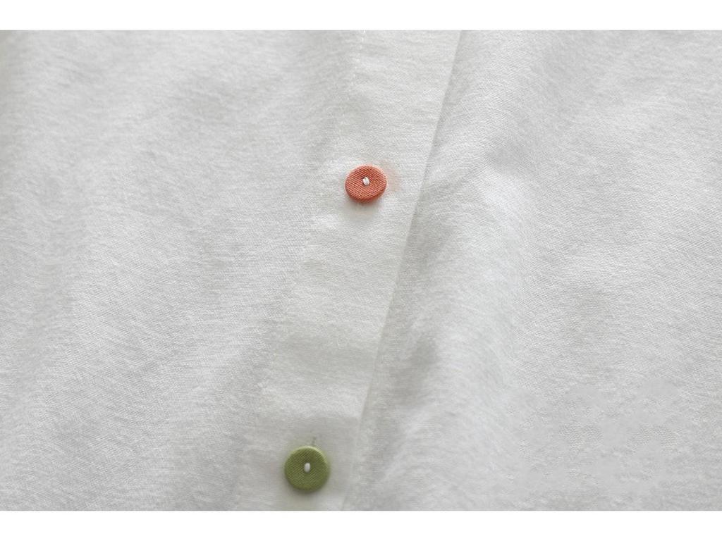Women's Spring Embroidered Rabbit Radish White Blouse with Long Sleeves
