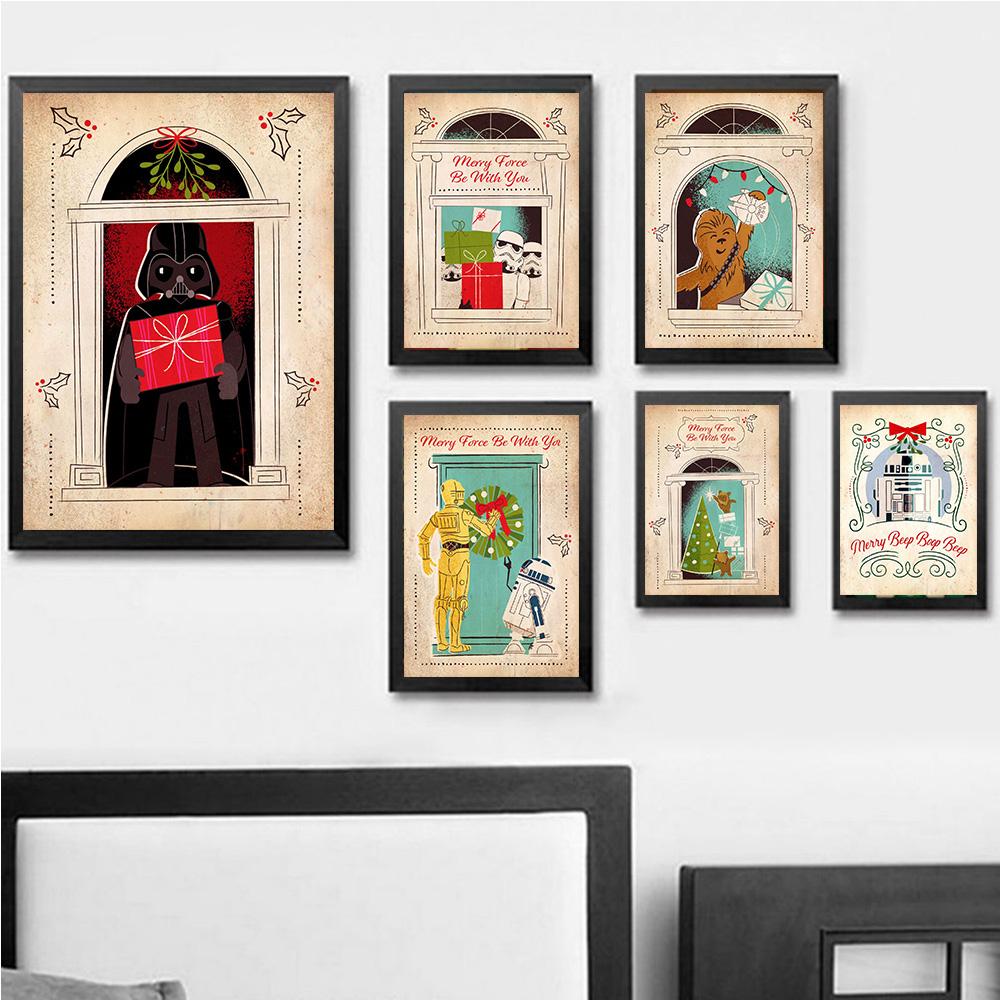 Disney Star Wars Cartoon Christmas Prints Poster Canvas Painting Modern Wall Art Picture For Living Room Bedroom Home Decoration