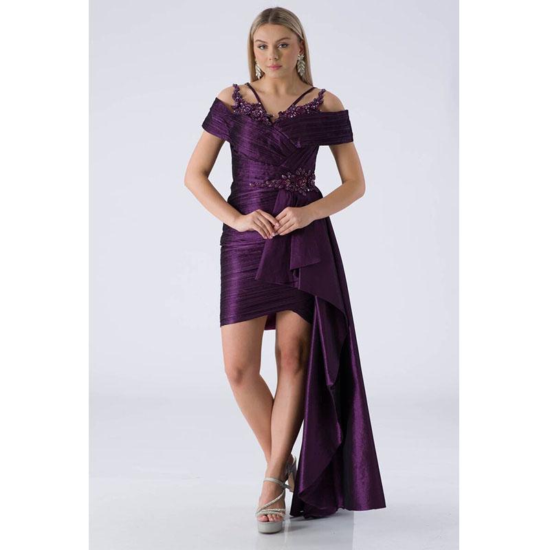 

Женское вечернее платье с вышивкой и драпировкой цвета сливы ZENGVO