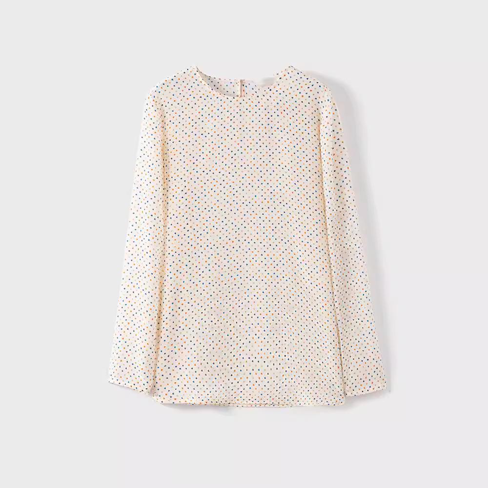 

Vintage French Polka Dot Silk Long Sleeve Crepe de Chine Top Large