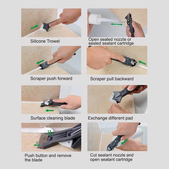 5 In 1 Silicone Remover Caulk Finisher Sealant Smooth Scraper Grout Kit Tool
