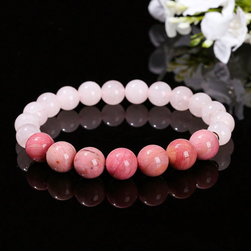 Natural Red Stone Powder Crystal Bracelet Sweet Round Bead Bracelet Jewelry Gift