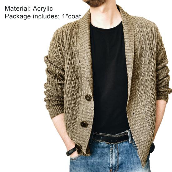 Men Sweater Cardigan Lapel Slim Leisure Single Breasted Solid Color Casual Cardigan for