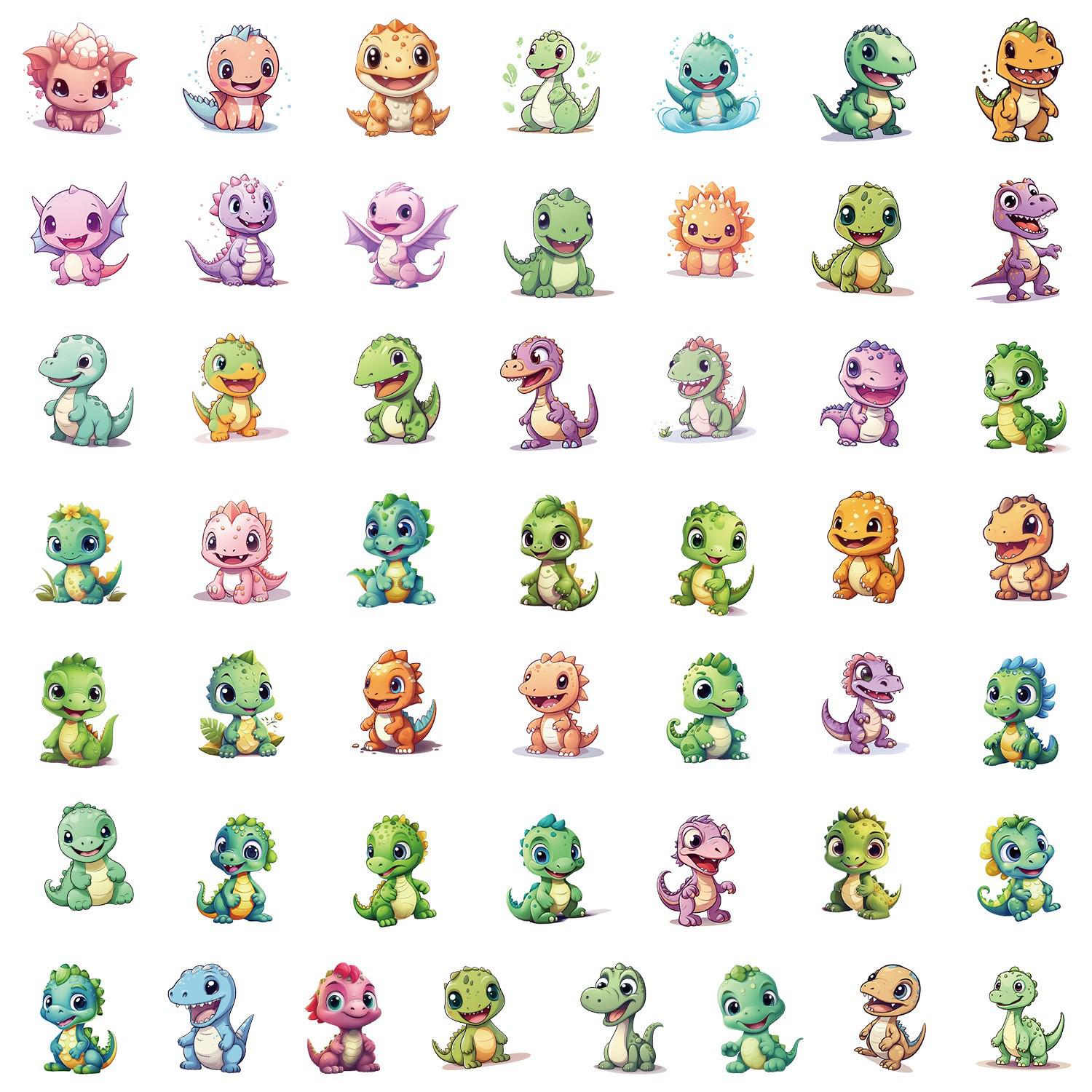 

50/100 Cute Dinosaur Waterproof Stickers Set - Graffiti, Water Bottle, Computer Decoration