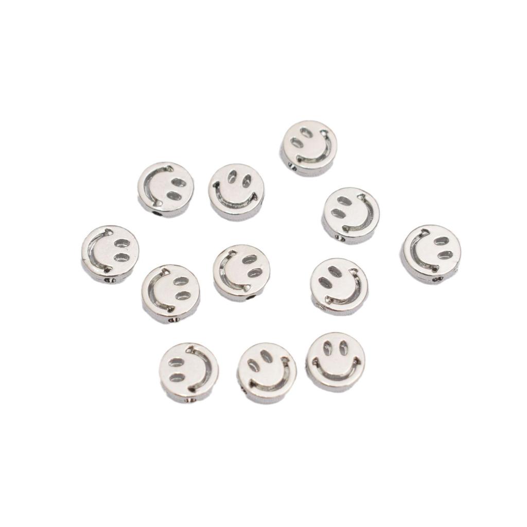50pcs Color Retention 14K Gold Smiley Face Round Bead Diy Hand Necklace Spacer Loose Bead Bracelet Jewelry Accessories Beaded Accessories
