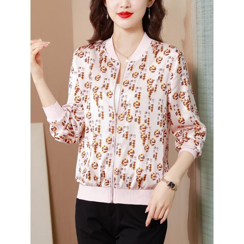 

Женская шелковая куртка Mulberry, шелковая куртка, новый весенний повседневный кардиган, бейсбольный костюм XL