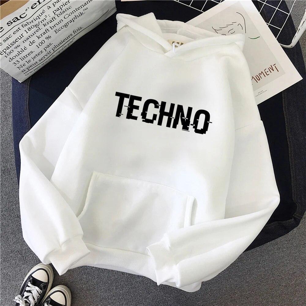 Techno Hoodies Damen ästhetische Vintage Grafik Winter Kapuzenshirt Damen Kawaii Hood Unisex