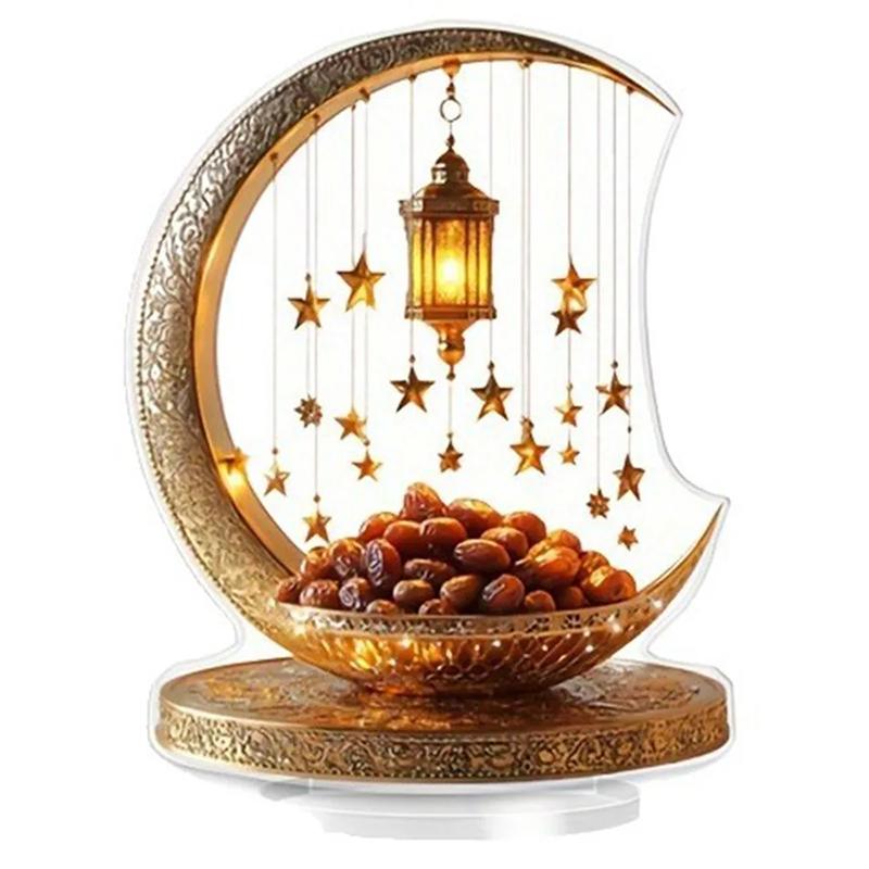 1Pcs 2D Elegant Acrylic Crescent Lantern And Star Shaped Desktop Decoration For Eid Al Fitr Celebration Home Decoration Ornament