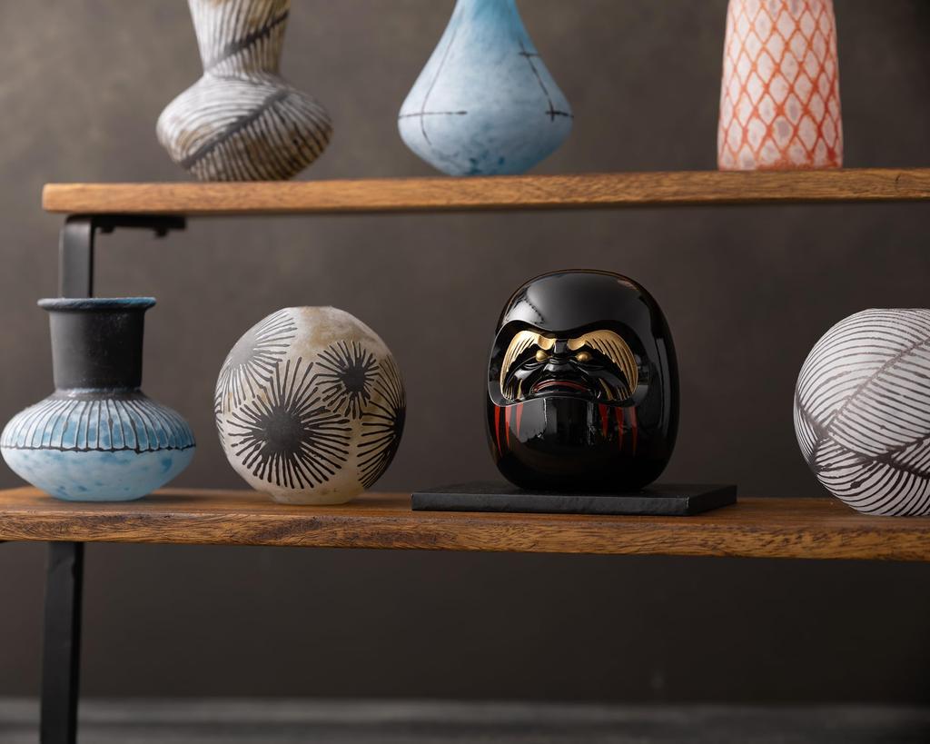 Gin-Yado Black Daruma Figurine by Engaku Daishi, Takaoka Copperware (Daruma BL)