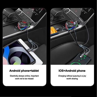 Bluetooth 5.0 FM vysílač do auta MP3 modulátor přehrávač Handsfree audio přijímač s 3v1 nabíjecím kabelem pro iPhone Huawei Xiaomi