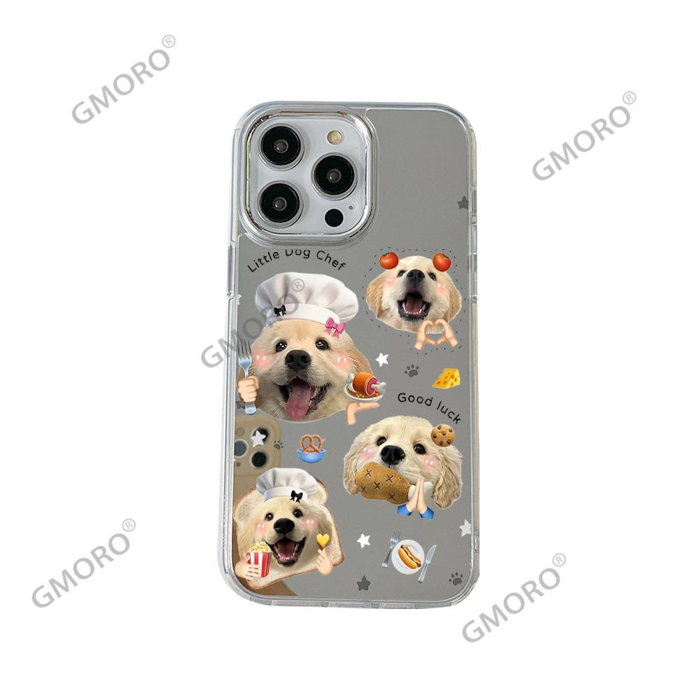 Cute Dog Mirror Mobile Phone Case Apple 17 Cartoon Anti-drop Case Iphone16/15/14 Electroplated Silver Mobile Phone Case