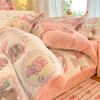 Snowflake Fleece Four-Piece Set, Thickened Milk Coral Fleece Quilt Cover, Double-Sided Fleece Quilt Cover, Bed Sheet, Bed Hat Three-Piece Set