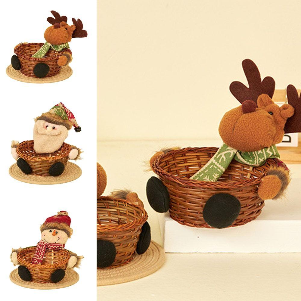 Rattan Candy Storage Basket Snowman Elk Easter Rattan  Basket Christmas Candy Basket  Christmas