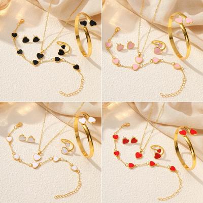 Hot Selling Love Jewelry Set Peach Heart Bracelet Bracelet Earrings Necklace Ring Women's Jewelry