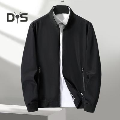 Men Jacket Stand-up Collar Long Sleeve Zipper Placket Jacket Coat Hip-Hop Style Solid Color Loose Fit Business Outwear with Side Pockets
