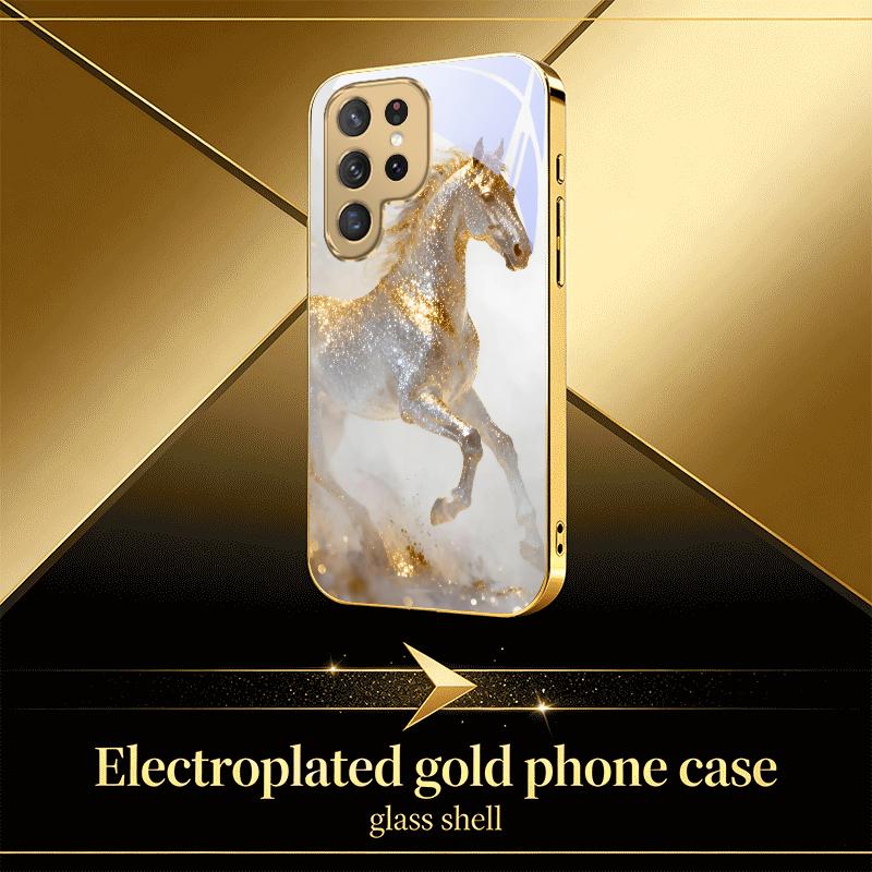 Snowy Land Golden Tiger For Samsung S25 Ultra S21 S22 FE S23 Plus S24 S20 S26 Note 10 20 Golden Glass Electroplated Phone Case