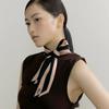 Frame Long Twilly Silk Scarf - Black/Beige