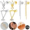 G23 Titanium Threaded Chain Earring with Zircon Pendant & Lightning Lip Heart Stud