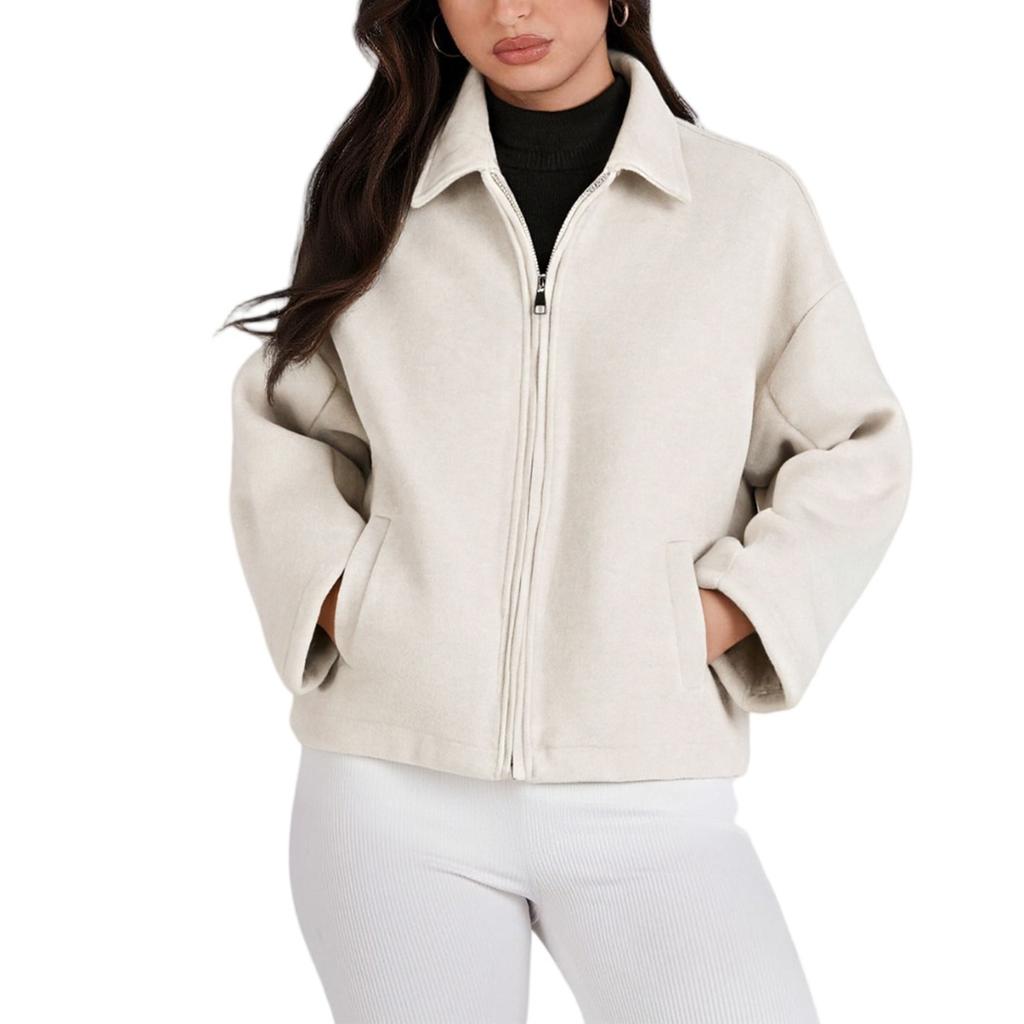 Women's Fashion Loose Zipper Stand Collar Suede Jacket