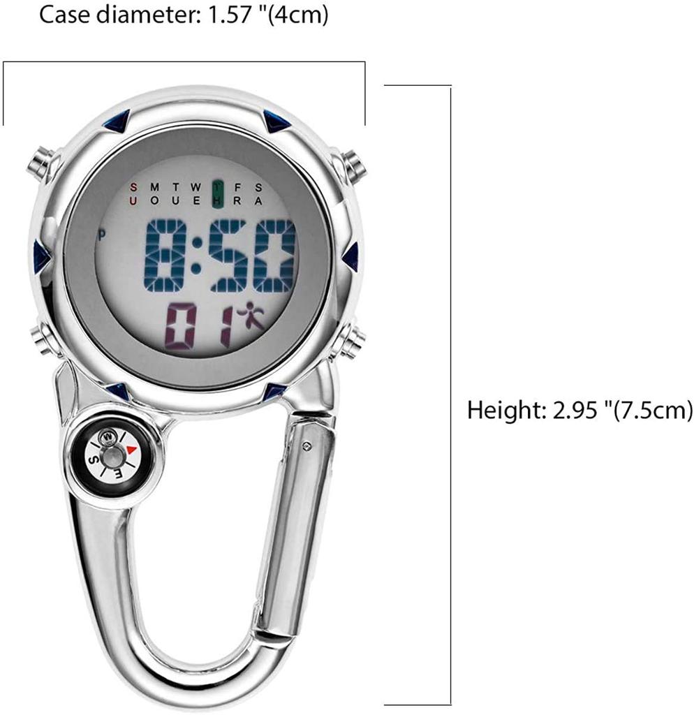 JEWELRYWE Pocket Watch Nurse Watch Digital Display Carabiner Watch Clock Keychain Unisex Simple Bag Pocket (Black)