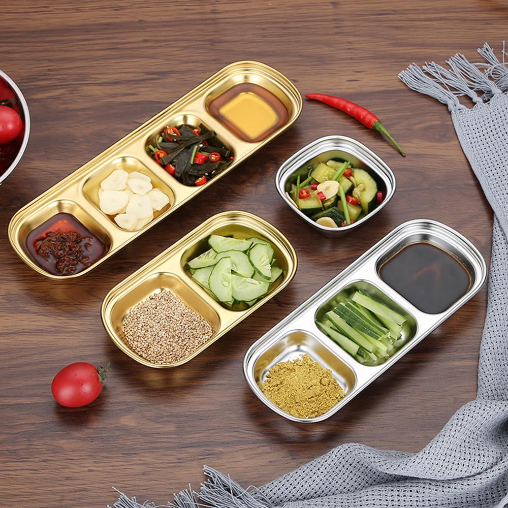 Stainless Steel Camping Seasoning Plate Tray Sauce Dish Spice Plates Pepper Roast Meat Sauce Dishes Bowl BBQ Tableware