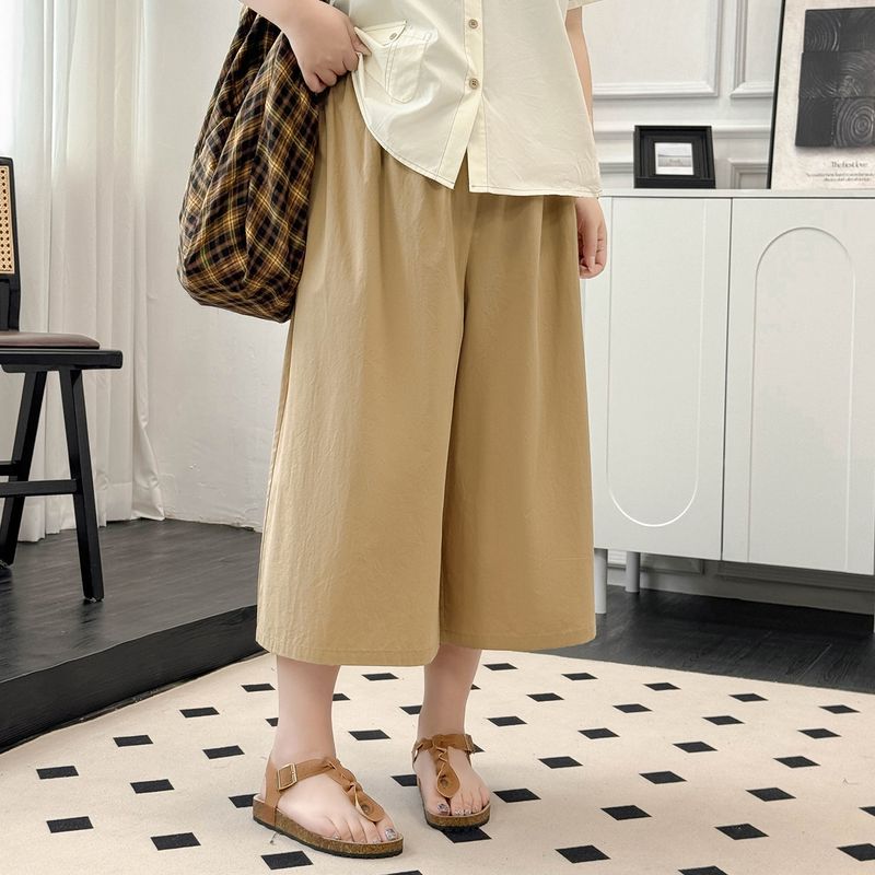 

Plus size women clothing [Korean Series Art Set] Summer 100.00kg Short sleeve Shirts Loose Cropped Culottes Two-piece Set