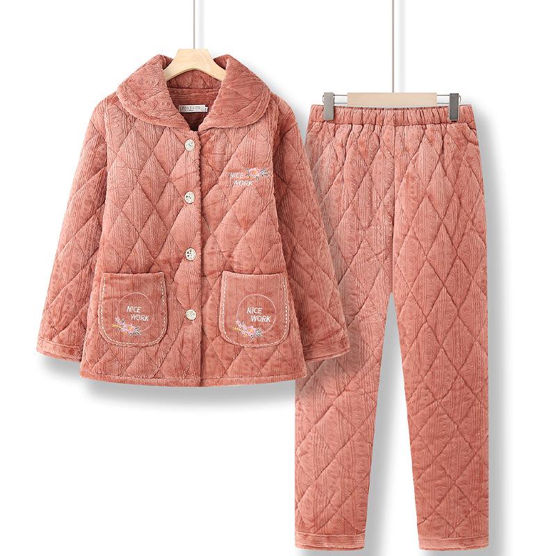 

Women s Winter Velvet Pajama Set, Quilted Warm Cotton for Middle-Aged & Elderly 3XL (140-160 pounds)